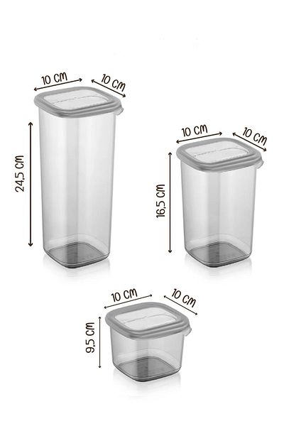 Kitchen Life 18-Piece Square Labeled Square Food Storage Container Set x6 (550ml-1200ml-1750ml) Jar with Hard Lid