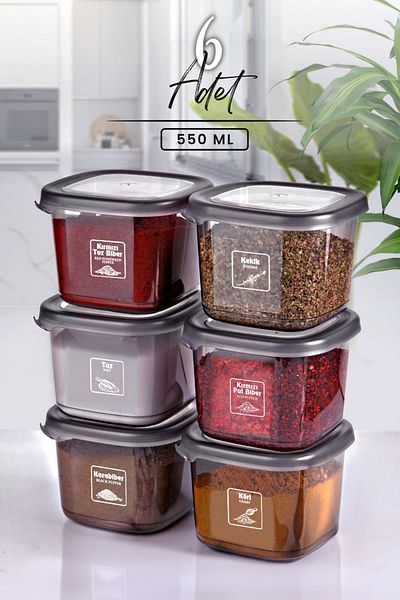 Kitchen Life 6-Piece Labeled Boly Square Storage Container Set 550ml