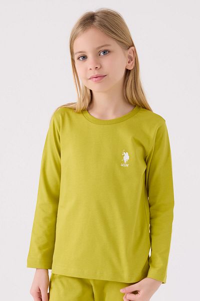 U.S. Polo Assn. Set de pijamale verde cu mânecă lungă pentru fete