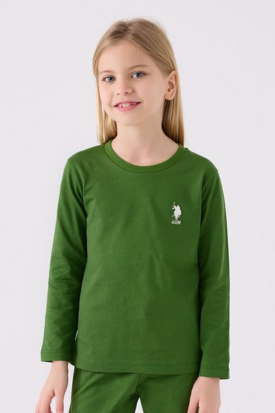 U.S. Polo Assn. Set de pijamale cu mânecă lungă kaki pentru fete