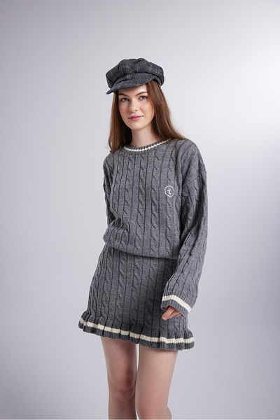 HOLLY LOLLY Elastic Waist Knitted Patterned Mini Knitwear Harold Skirt Gray