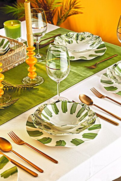 Kitchen Life Nesrin Green Dream 18 Parça 6 Kişilik Porselen Yemek Takımı ,Yem...