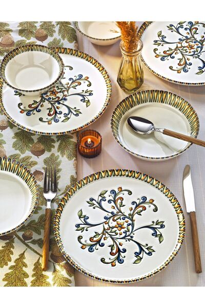 18 Pieces Baroque Spring New Bone Porcelain Dinnerware Set for 6 - Soup Serving Dinner Plate Set