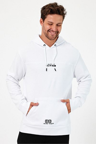 CLIPMAN White Men's Printed Sweatshirt - Regular Fit, Hooded, 2 Thread