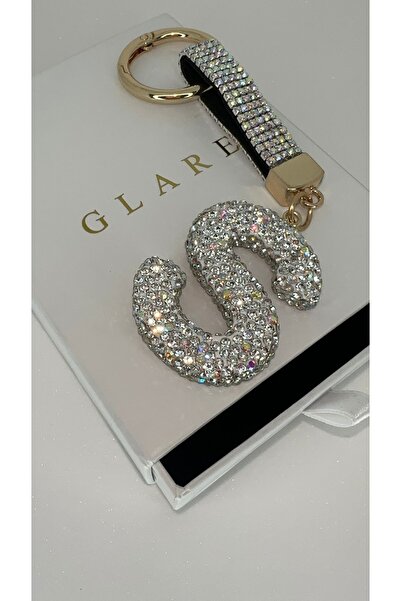 GLARE JEWELRY Zirkon Taşlı Simli Lüks S Harf Anahtarlık