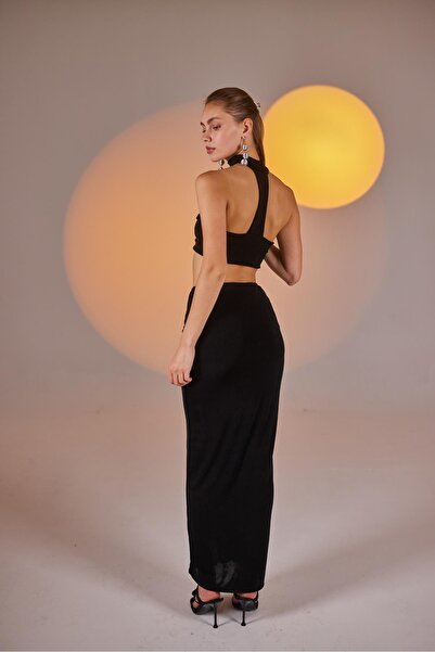 HOLLY LOLLY Buzzy Fabric Slit Maxi Hestia szoknya fekete