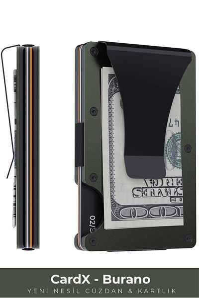 Louise Motto Cardx - Burano Clips - Portofel și suport pentru carduri de nouă generație - Portofel minimalist din metal - Blocare RFID (KHAKI)