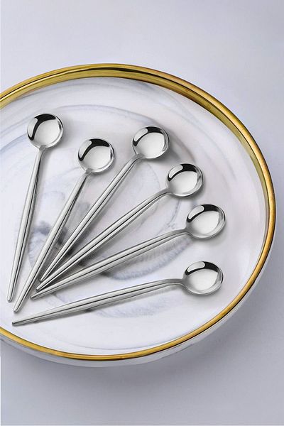 Kitchen Life Set of 6 Stainless 18/10 Round Silver Teaspoons - Stainless Anti-Tarnish Steel Spoons