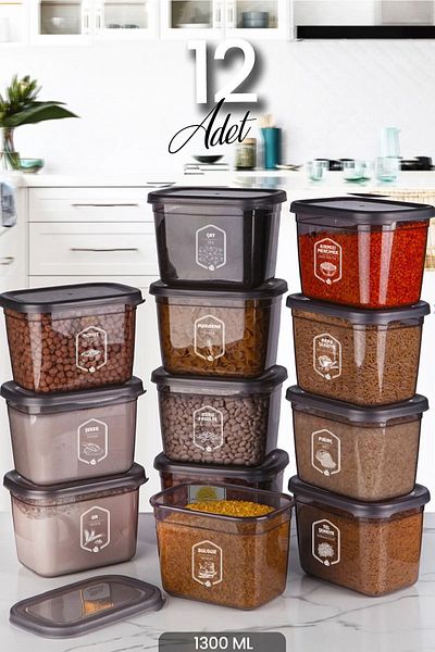 Kitchen Life Set of 12 Labeled Moly Rectangular Storage Containers 1300ml Breakfast Bowl with Lid - Multiple Sets Can Be Made