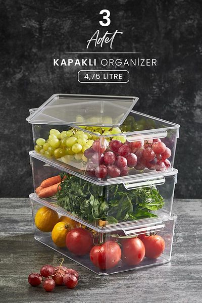 Kitchen Life 4.75 Lt Capacity 3-Piece Airtight Refrigerator Set - Vegetable and Fruit Storage Container