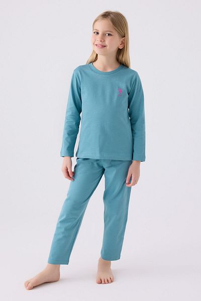 U.S. Polo Assn. Set de pijamale albastre cu maneca lunga pentru fete