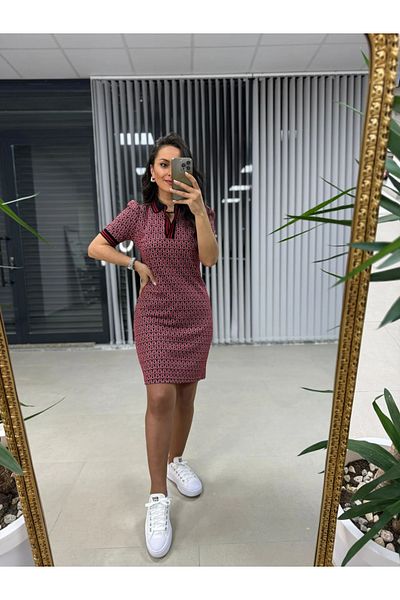 caddstore Polo Neck Jacquard Pencil Dress