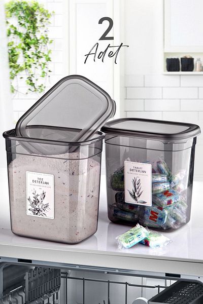 Kitchen Life Labeled 2 Pieces Powder and Tablet Detergent Storage Box Detergent Storage Container - 2 Liters