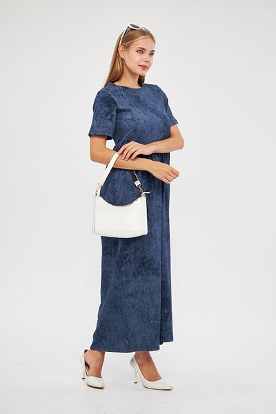 Avones Rochie maxi cu maneca scurta Cupra - Efect de spalare cu acid si adunat