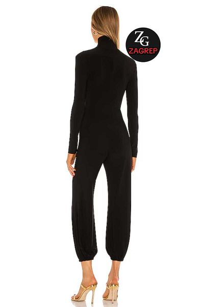 Zagrep Women's Black Half Turtleneck Zippered Silk Jersey Jumpsuit