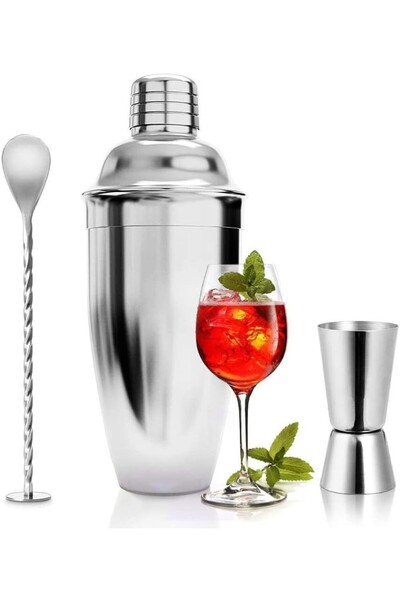 Dizayn Kokteyl Hazırlama Seti 3'lü Shaker 750 ml Metal Süzgeçli 2/4 Cl Jigger...