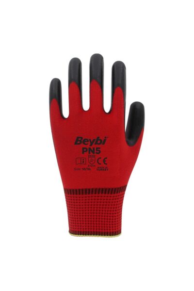 Beybi Pn5 Kırmızı Polyester Örme Nitril Işçi Eldiveni 12 Çift 10 Numara