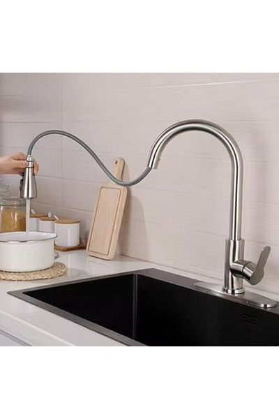 YUEN Inox Colored Kitchen and Sink Faucet - Stainless Steel, 360 Degree Rotatable Body