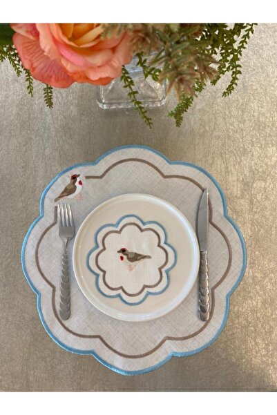 LİNDA MİA طقم من 12 قطعة يتكون من 6 مناديل أمريكية و6 مناديل كوكتيل مع تصميم ...