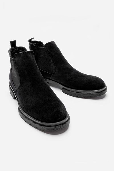 LUSIVE Black Men's Suede Winter Chelsea Boots Luass22al0035