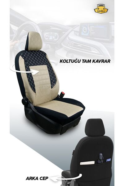 Modern Garaj Renault Clio 1-2-3-4, Symbol, Fluence, Megane 1-2-3 Uyumlu Gofrajlı Oto Koltuk Kılıfı Seti