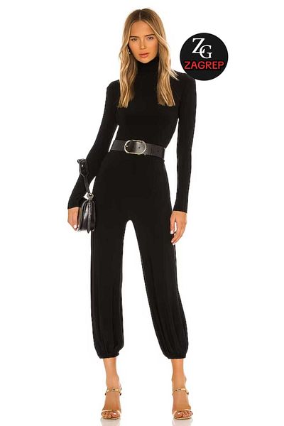 Zagrep Women's Black Half Turtleneck Zippered Silk Jersey Jumpsuit