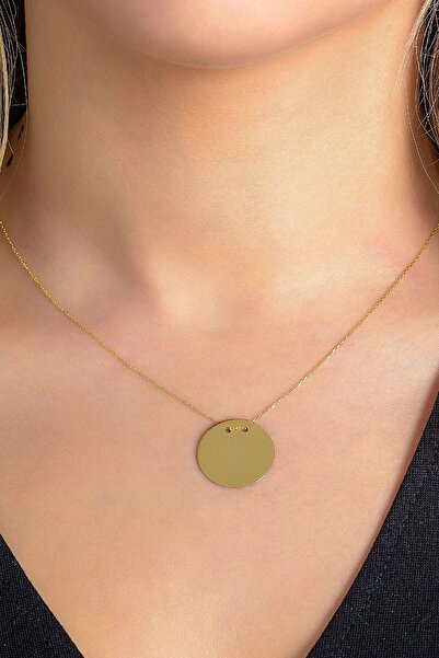 MOOM MÜCEVHERAT 14 Ayar Altın Kolye Plaka Altın Kolye Isim Ve Harf Yazılabilir