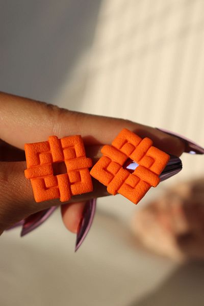 Gizy Store Orange Neon Square Earrings - Polymer Clay Handmade