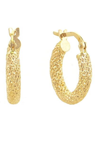 MOOM MÜCEVHERAT Kadın 14 Ayar Altın Lazer Desenli Halka Küpe