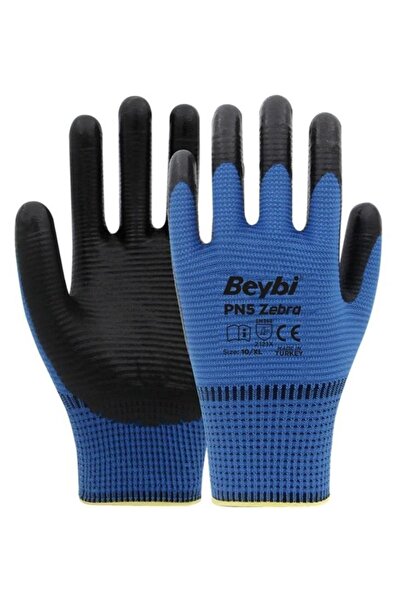 Beybi Pn5 Zebra Mavi Nitril Kaplı Örgü Polyester Iş Eldiveni