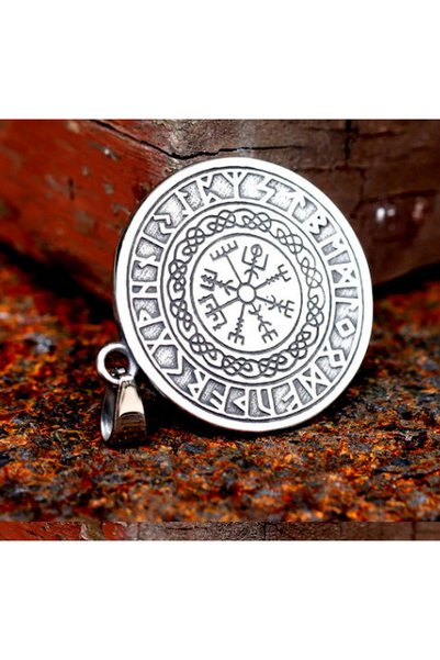 VİKİNGS Çift Taraflı Kullanım Zeka Simgesi Viking Mitoloji Kuzgun Kolye / Viking Pusula Kolye