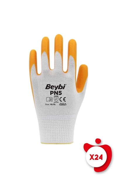 Beybi Pn5 Sarı Polyester Örme Nitril Iş Eldiveni 10 Beden 24 Çift