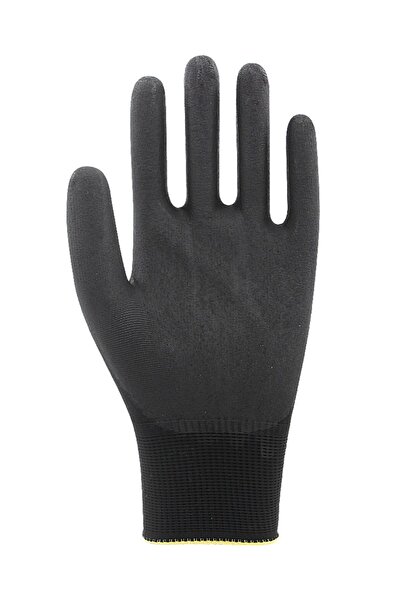 Beybi Pu Touch Polyester Knitted Latex Gloves-Black - 10 Pairs