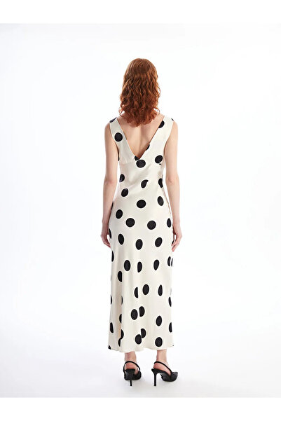 LC Waikiki LCW Vision - Rochie de damă din satin cu decolteu în V cu imprimeu alb