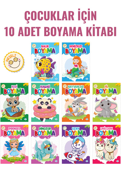 dokuzyayinlari ÇOCUKLAR İÇİN 10'LU BOYAMA KİTABI SETİ