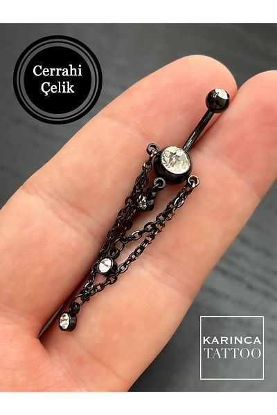 Karınca Piercing High Quality Black Stone Chain Belly Piercing