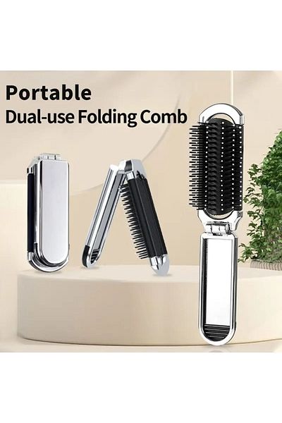 safestore Foldable Mini With Mirror Hair Brush Folding Comb Head Massage Portable Travel Hairbrush