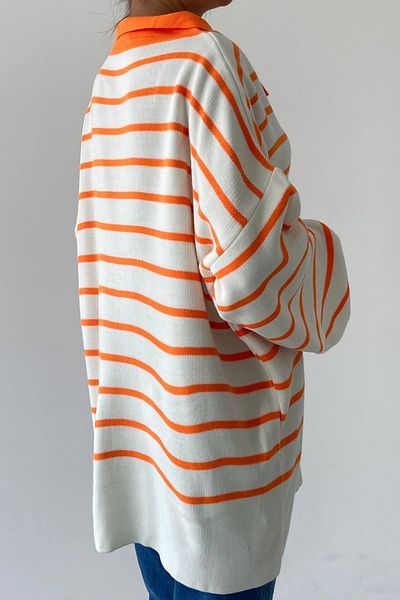 WOMAN VISION Oversize Striped Knitwear Women's Sweater - Shirt Collar 196