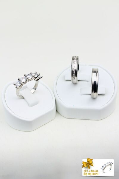 Twem Silver Modern Romantizm 925 Ayar Gümüş Alyans Çift Alıma Beştaş Hediye (...