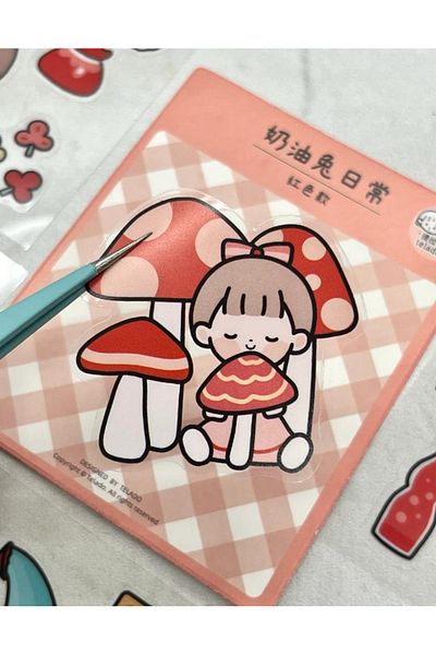 Kağıt Gemi Dükkan Cute Girl And Friends Red Transparent Pet 20 Sheets Sticker Set / Decal / Bullet Journal