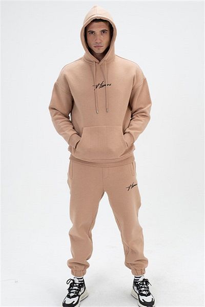 HYPERS Σετ Jogger Φούτερ με Signature Κεντημένο Μπεζ