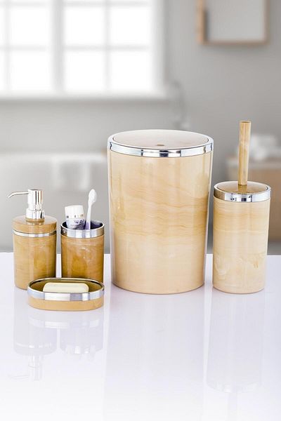 okacih Marble Look 5 Piece Chrome Bathroom Set