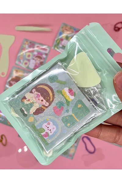 Kağıt Gemi Dükkan Design Your Own Keychain With Cute Girl 23 Piece Green Sticker Set / Keychain / Bullet Journa