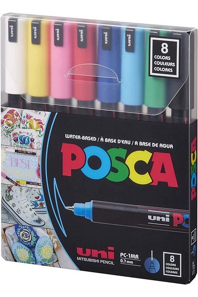 Uni Posca Pc-1mr 0.7 Water Based Painting Marker Set 8 Colors Primary Colors