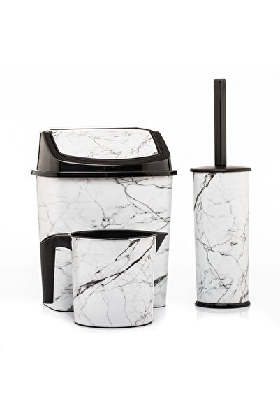 okacih Σετ μπάνιου Κάδος απορριμμάτων WC Βούρτσα τουαλέτας Σετ κούπας 3 τεμαχίων Λευκό μάρμαρο με μοτίβο άοσμο σετ μπάνιου