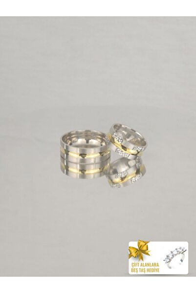 Twem Silver Renkli Gümüş Çizgiler Aşk 925 Ayar Gümüş Alyans Çift Alıma Beştaş Hediye (TEK YÜZÜK FİYATIDIR)
