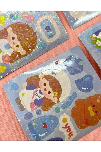 Kağıt Gemi Dükkan Design Your Own Keychain with Cute Girl 23 Piece Blue Sticker Set / Keychain / Bullet Journal