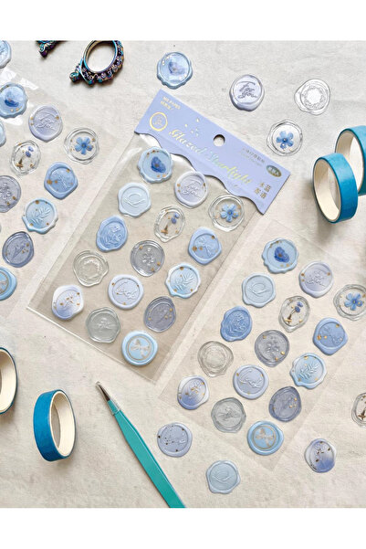 Kağıt Gemi Dükkan Glazed Starlight Tek Yaprak 3D Mavi 15 Adet Sticker Mühür/Damga/Sanat Çıkartmaları/Etiket