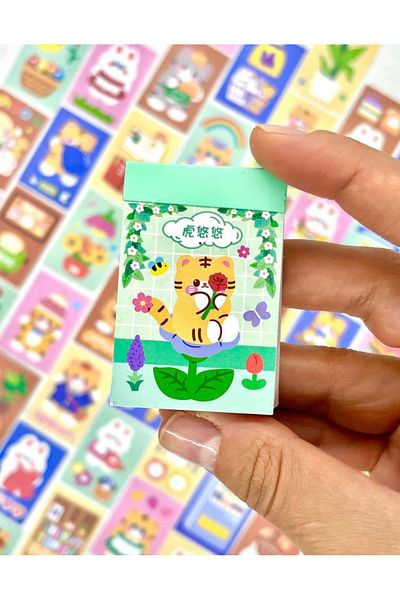 Kağıt Gemi Dükkan Cute Cat 50 Sheets Green Notebook Sticker / Decal / Bullet Journal / Notebook Decoration / Scrapbook