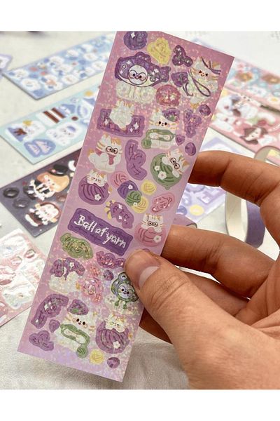 Kağıt Gemi Dükkan ملصق حيوانات لطيفة باللون الأرجواني 10 ورقات / ملصق / مقاوم للماء / مجلة رصاصة